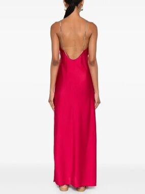 ba&sh Calix Pink Satin Slip Maxi Dress Chain Straps Open Back Size S